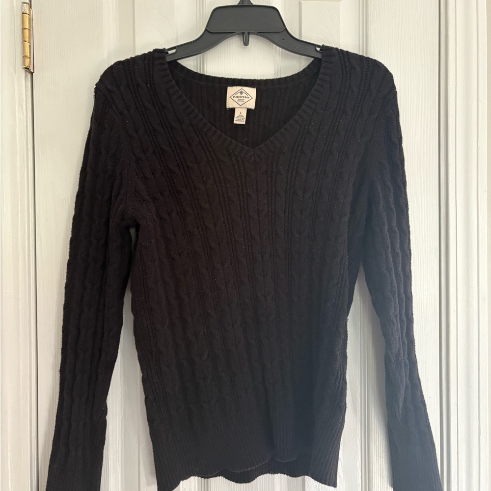 St. John's Bay Black V-Neck Cable Knit Sweater